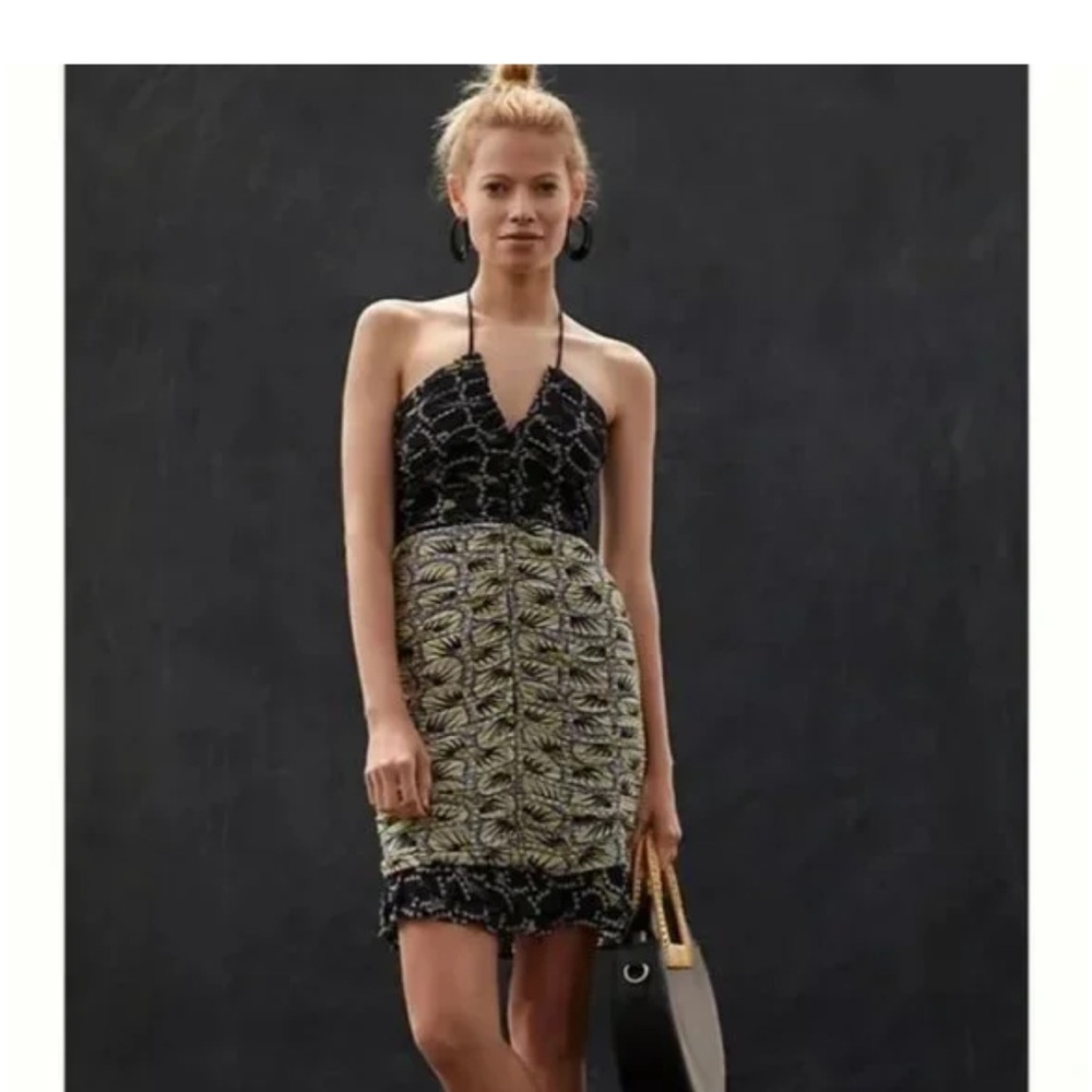 Anthropologie Conditions Apply Halter Bias Mini Dress 💙🖤💙